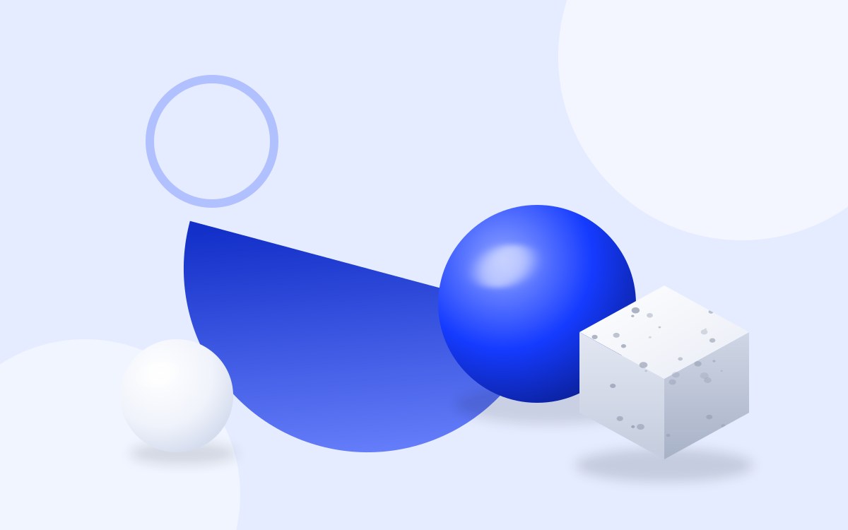 Geometric blue sphere and cube illustrating published corporate contact data